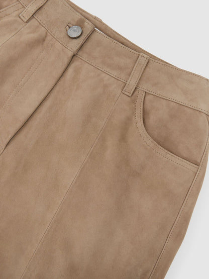 Suede Wide-Leg Trousers in Sand