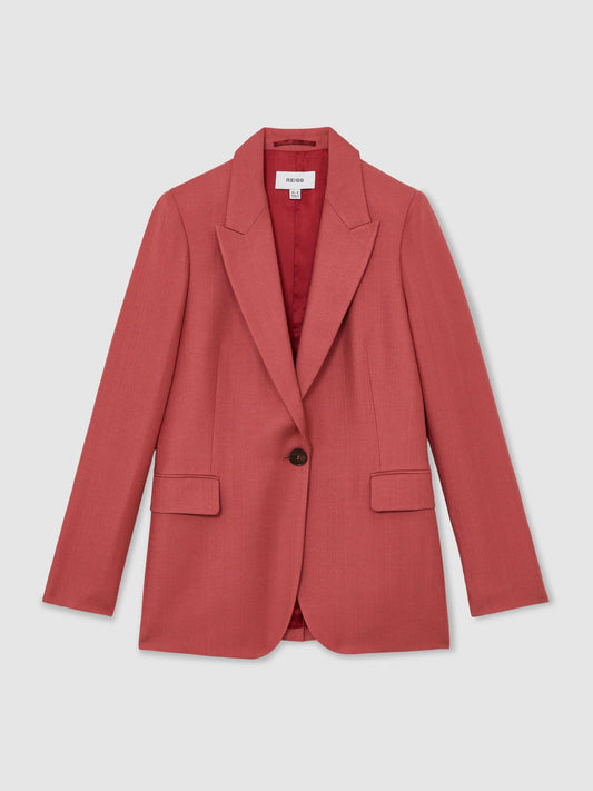 Single-Breasted Peak-Lapel Suit Blazer in Burnt Red
