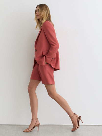 Single-Breasted Peak-Lapel Suit Blazer in Burnt Red