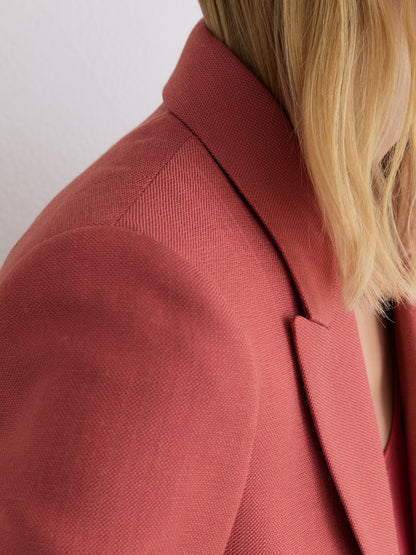 Single-Breasted Peak-Lapel Suit Blazer in Burnt Red
