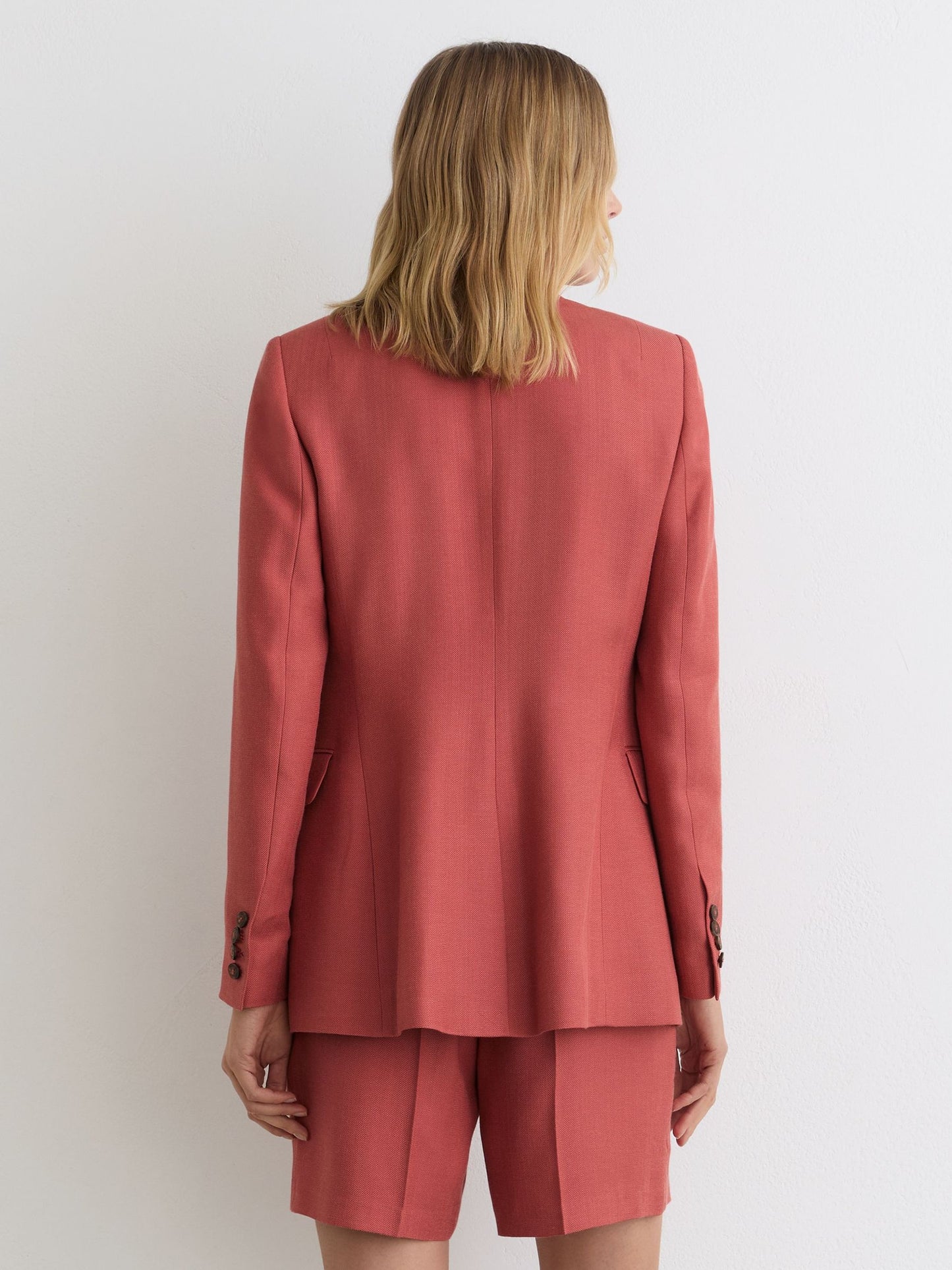 Single-Breasted Peak-Lapel Suit Blazer in Burnt Red