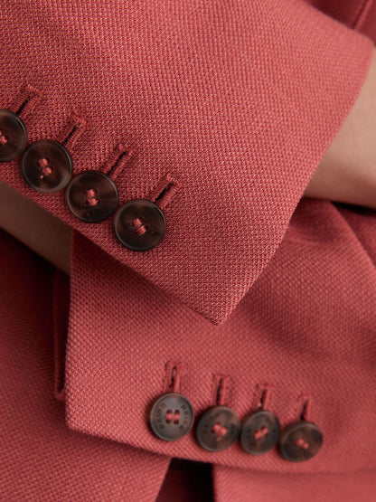 Single-Breasted Peak-Lapel Suit Blazer in Burnt Red