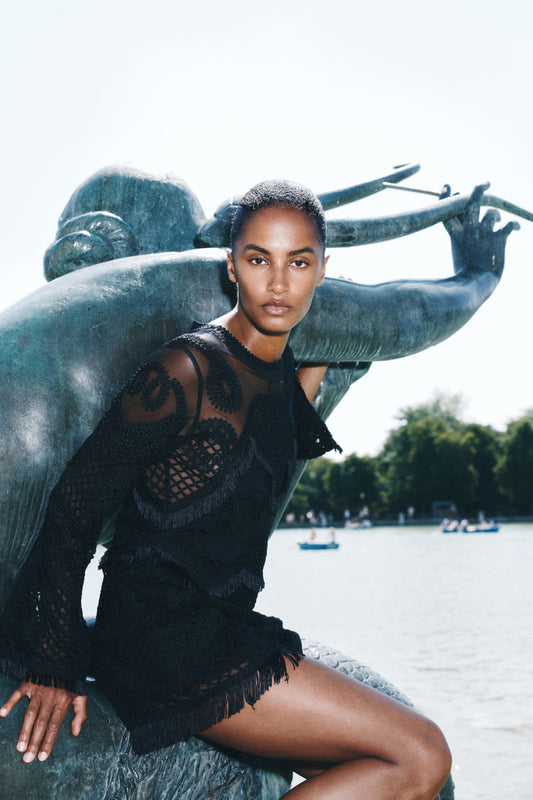 Embroidered mesh dress