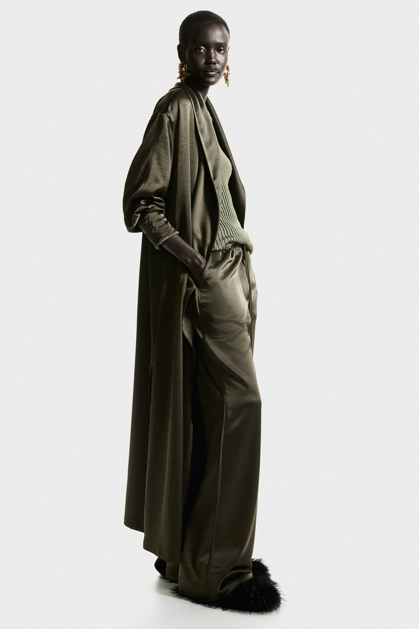 Flared satin trousers