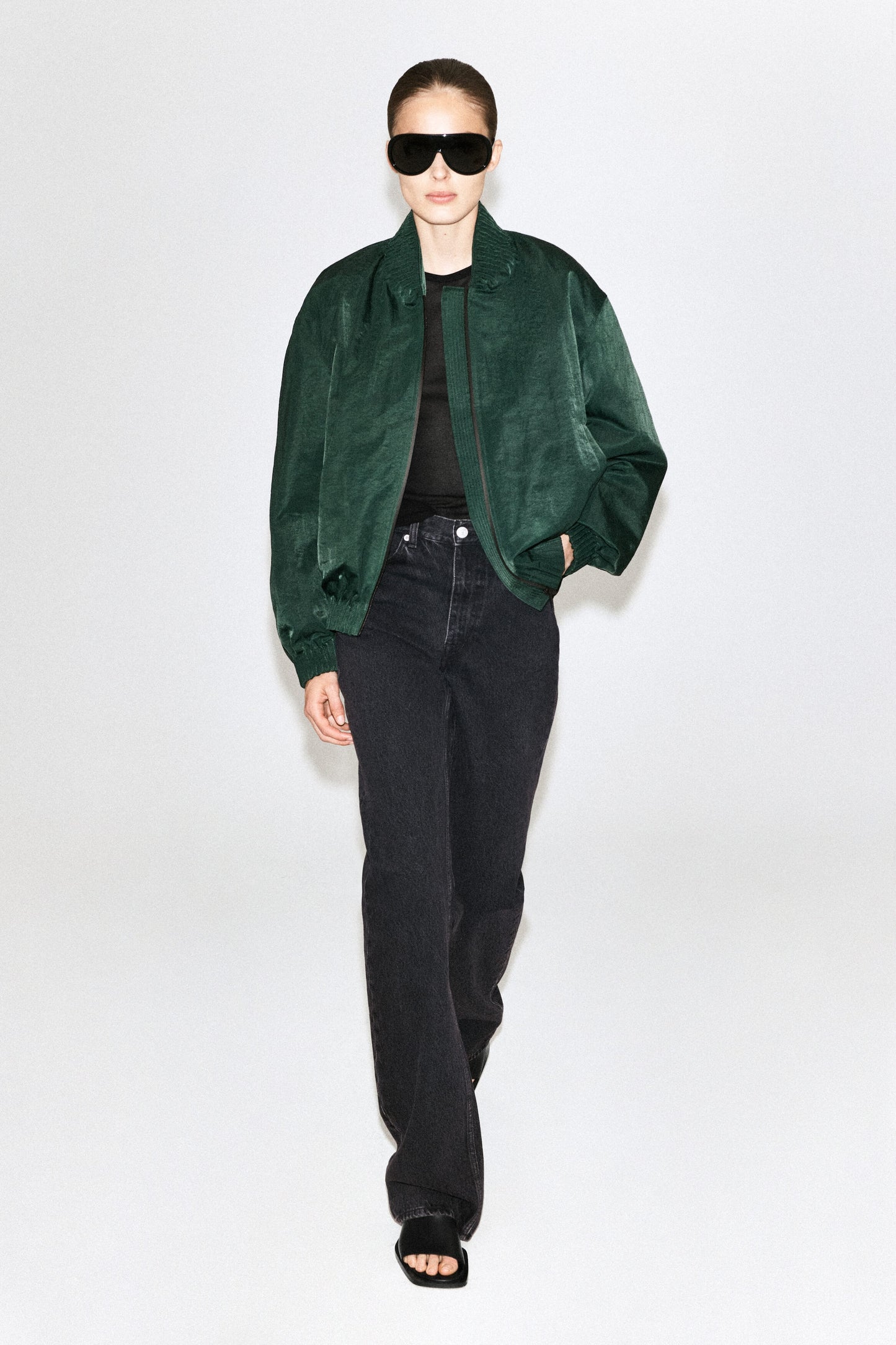 Gathered nylon bomber jacket