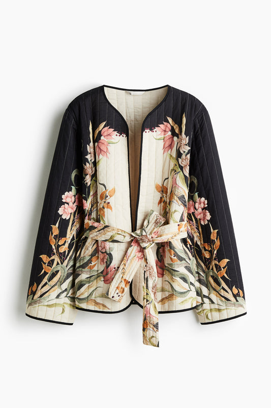 Quilted tie-belt jacket