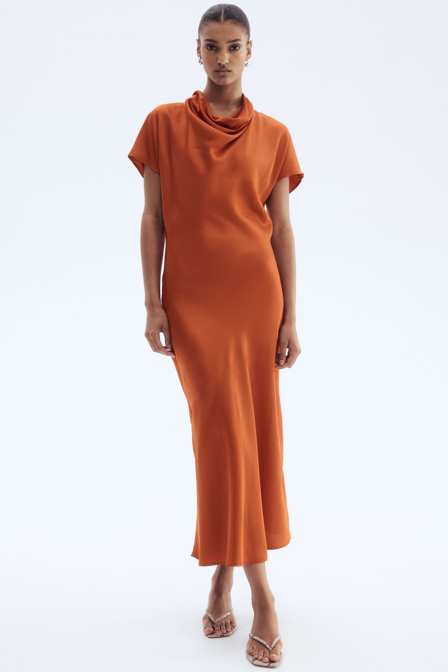 Cowl-neck satin dress