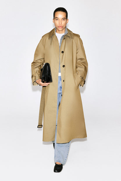Check-Detail Belted Cotton Trench Coat