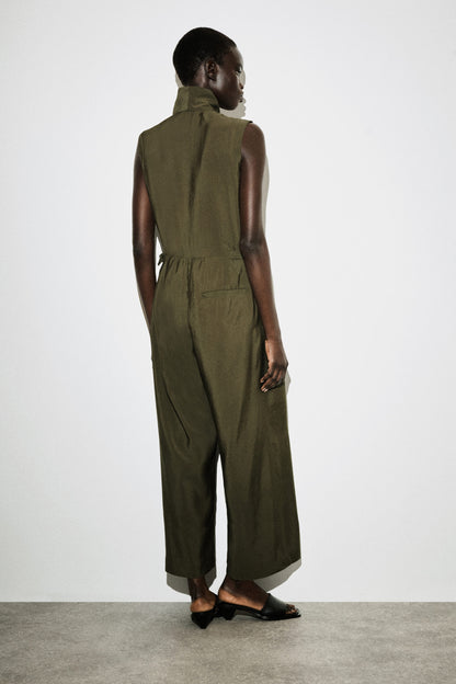 Shawl-Collar Utility Jumpsuit