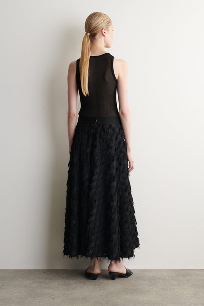 Jacquard-fringed midi skirt