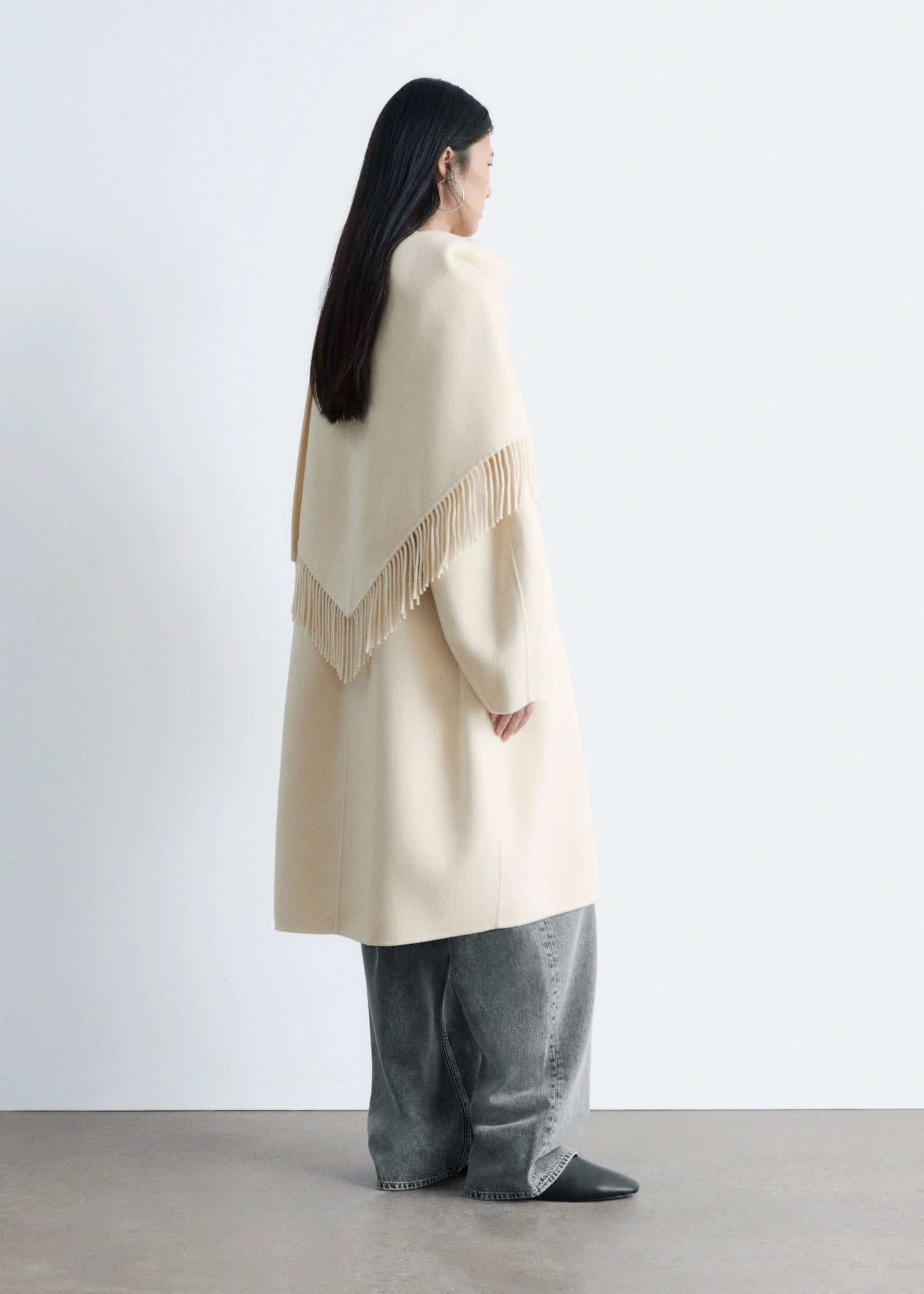 Fringed Shawl Wool Coat
