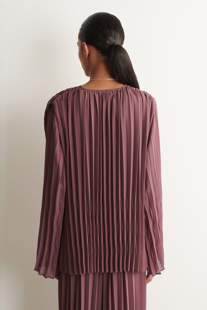 Tie-front pleated georgette blouse