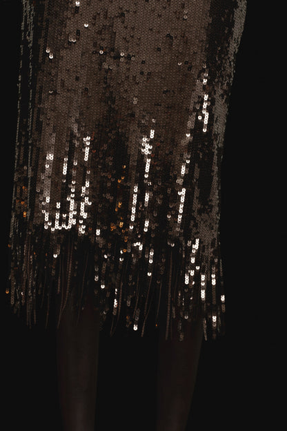 Fringe-trimmed sequined skirt