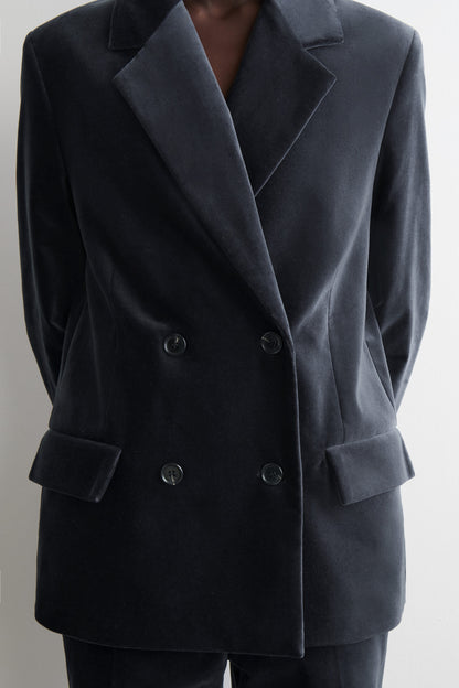Velvet Double-Breasted Blazer