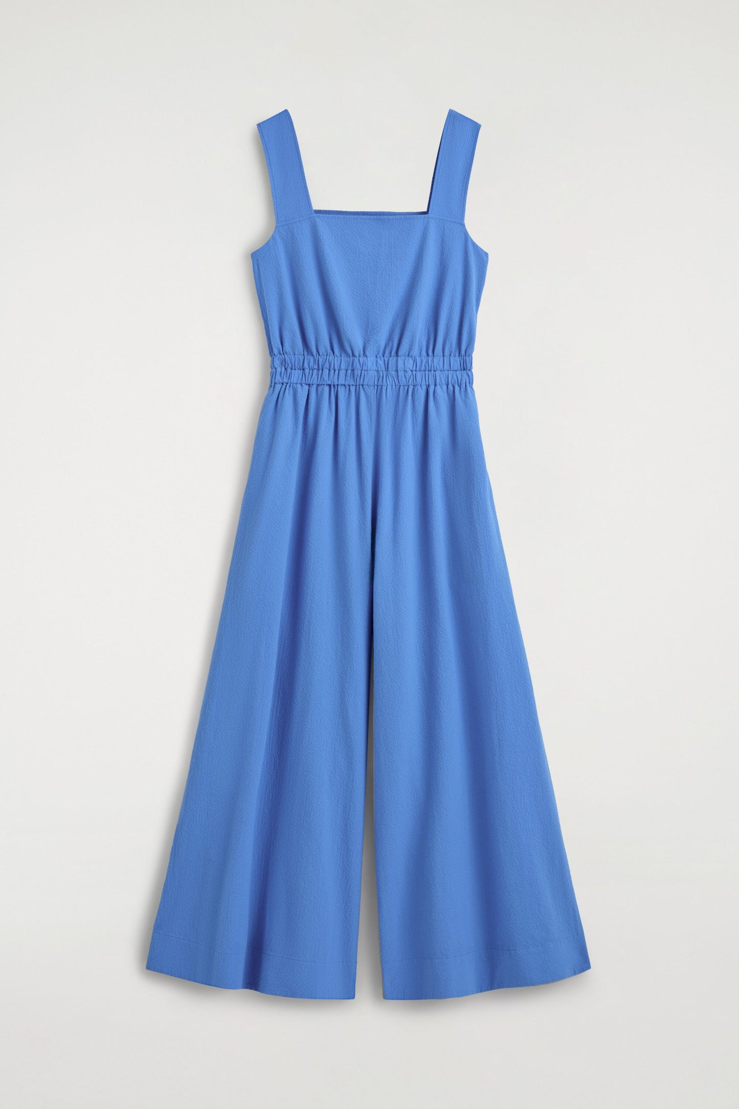 Open-Back Seersucker Wide-Leg Jumpsuit