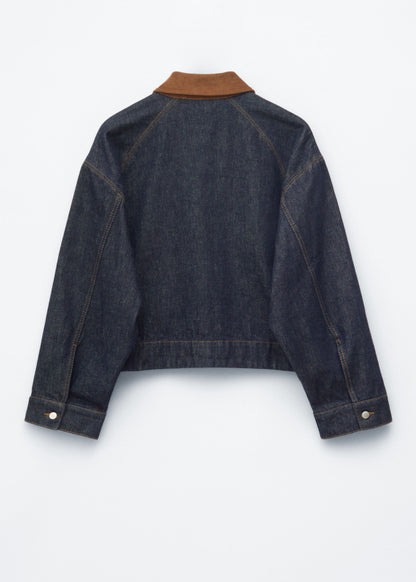 Short Cord-Collar Denim Jacket
