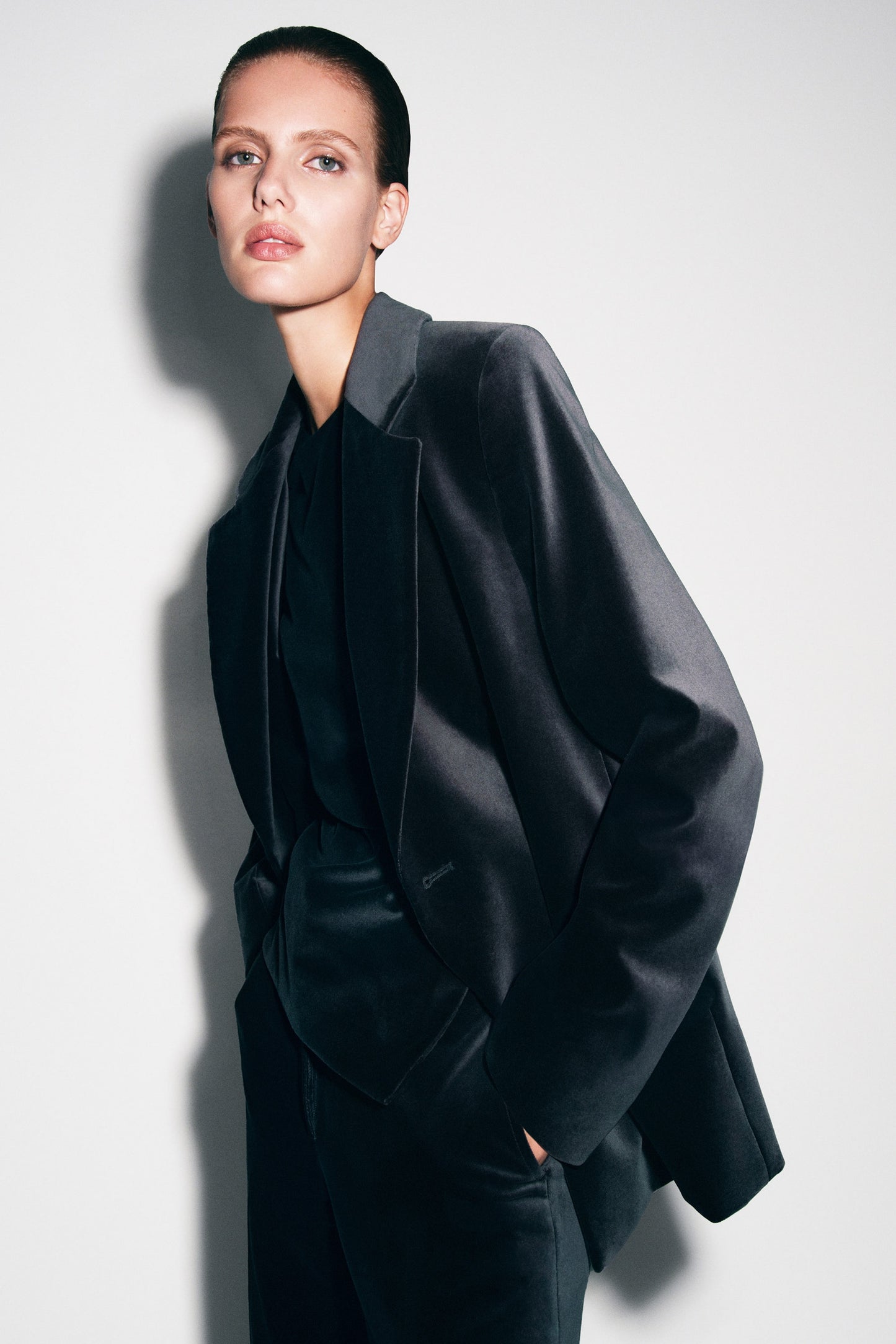 Velvet Double-Breasted Blazer