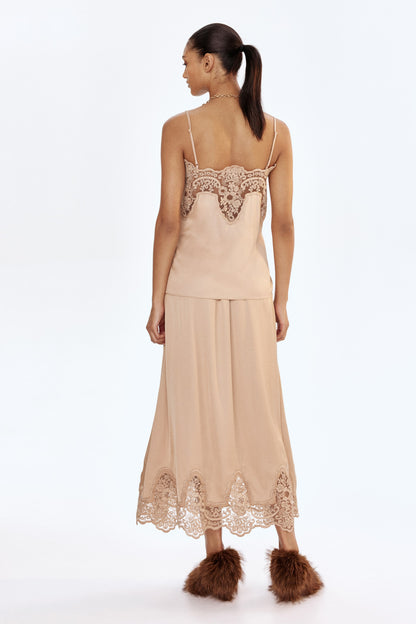 Lace-inset satin strappy top