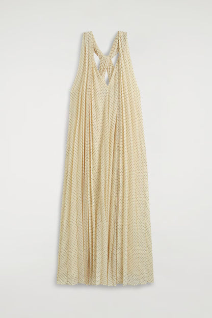 Tie-detail pleated georgette maxi dress