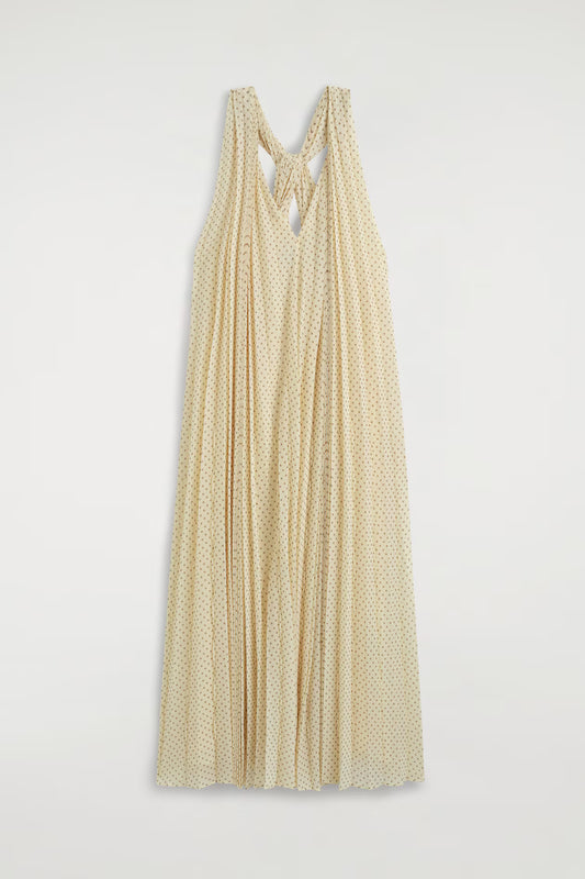 Tie-detail pleated georgette maxi dress