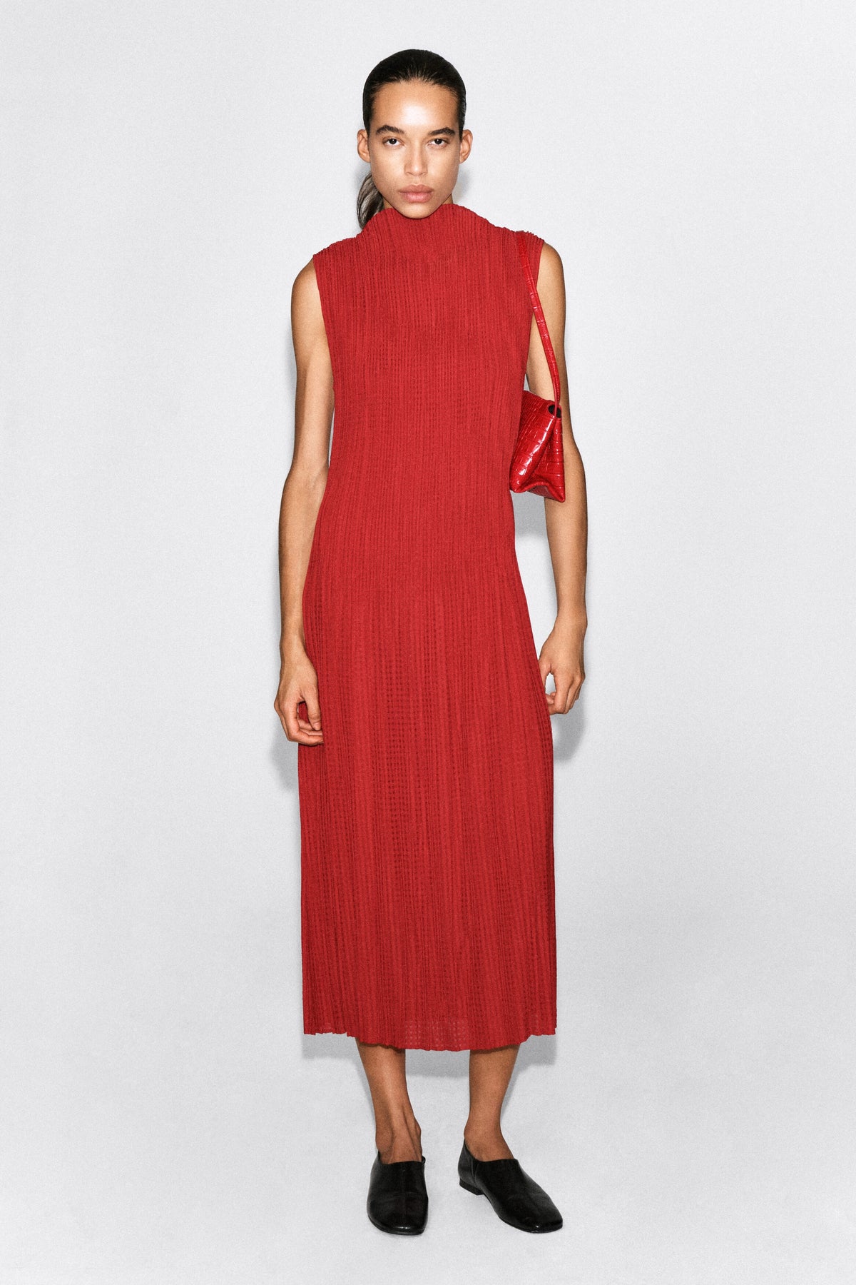 Pleated Jacquard Sleeveless Maxi Dress