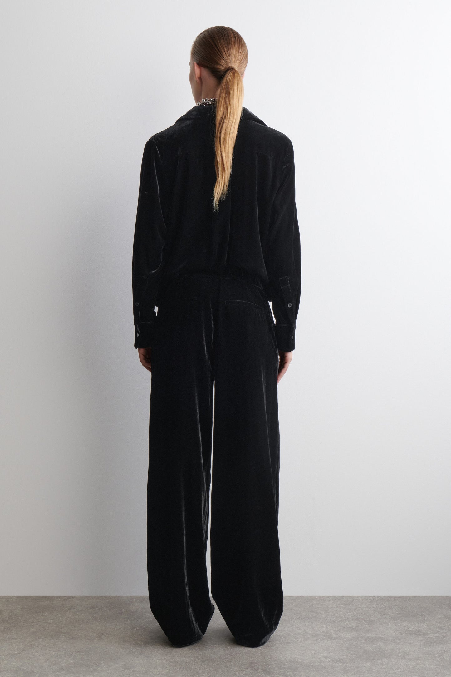 Velvet Elasticated Straight-Leg Trousers