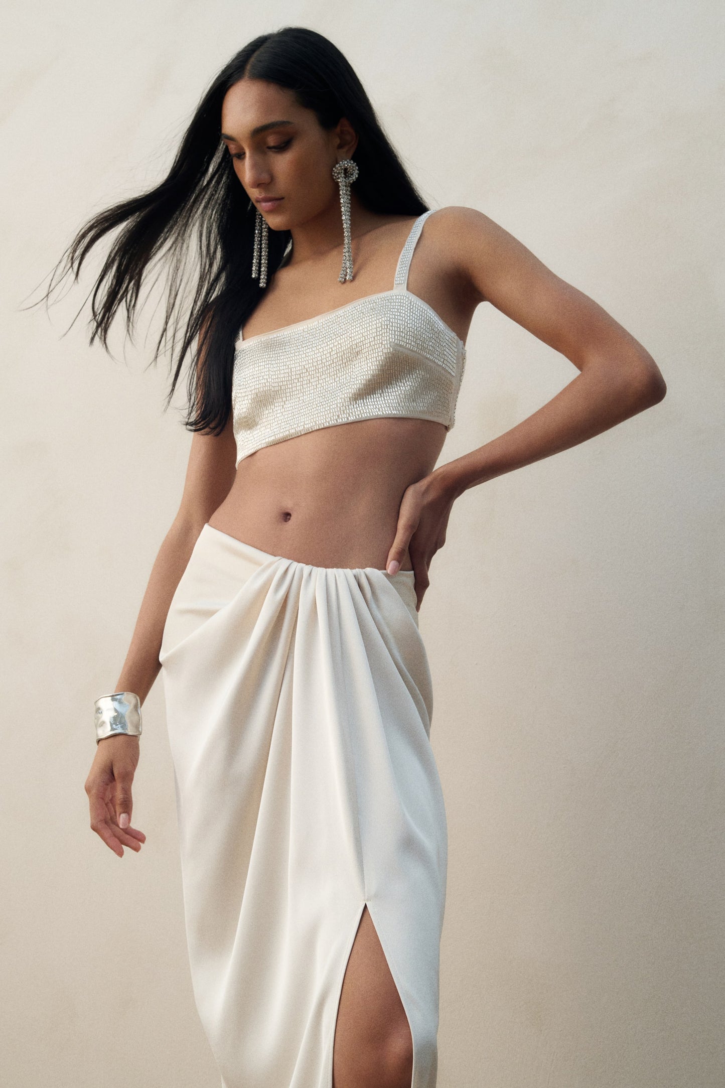 Draped satin skirt