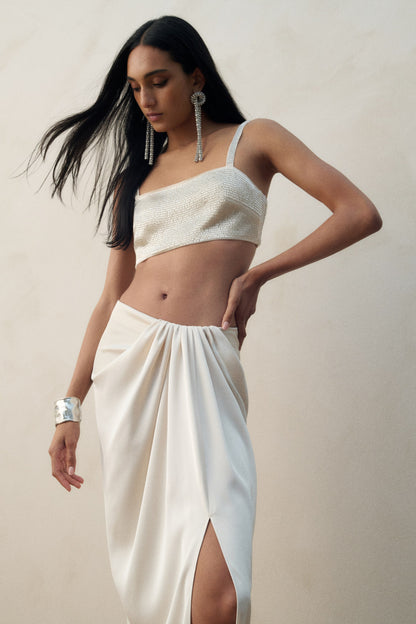Draped satin skirt