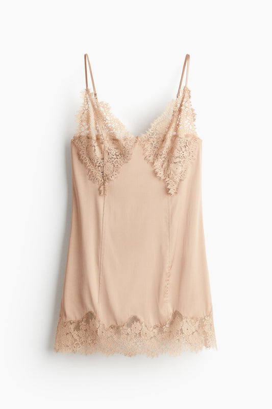 Lace-trimmed satin dress