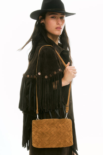 Fringed suede cape jacket