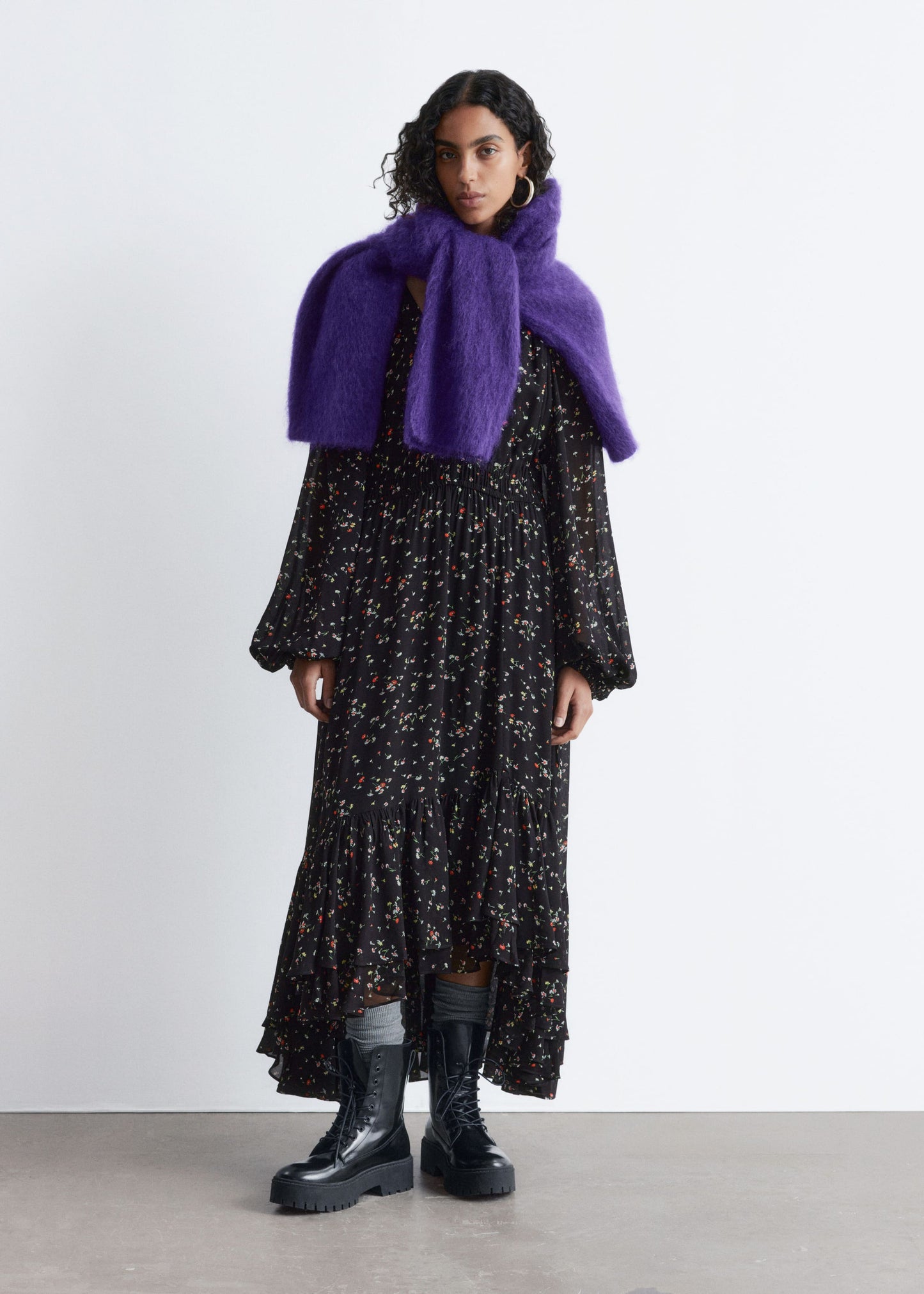 Long-Sleeve Frilled Maxi Dress
