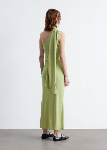 One-Shoulder Scarf-Detail Midi Dress