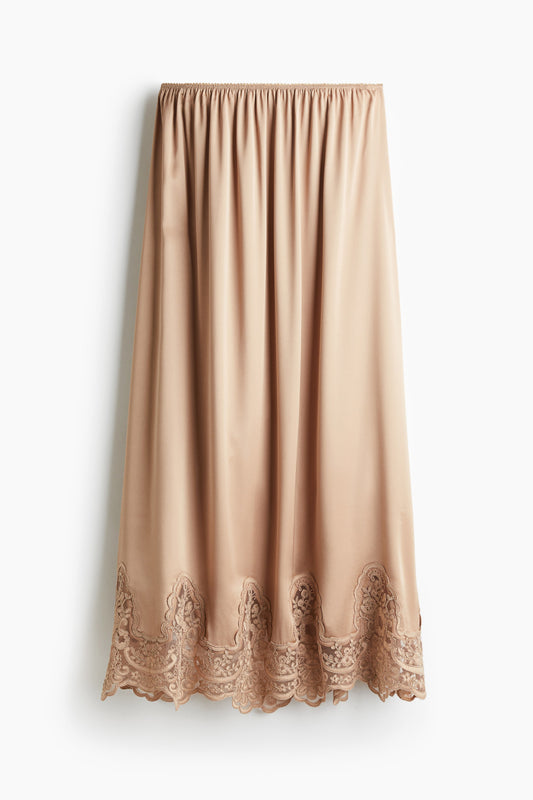 Lace-trimmed satin skirt