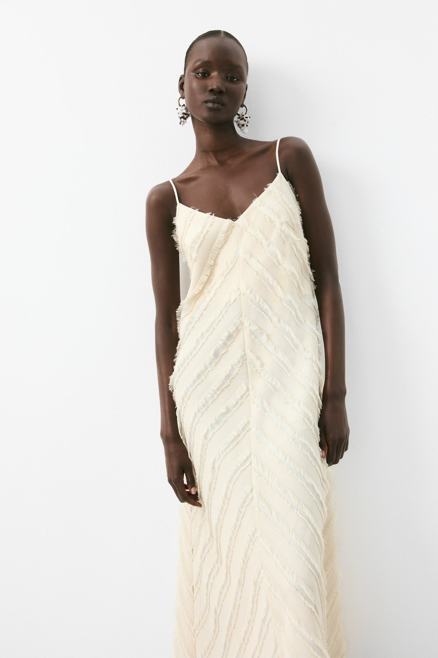 Fringe-trimmed strappy dress