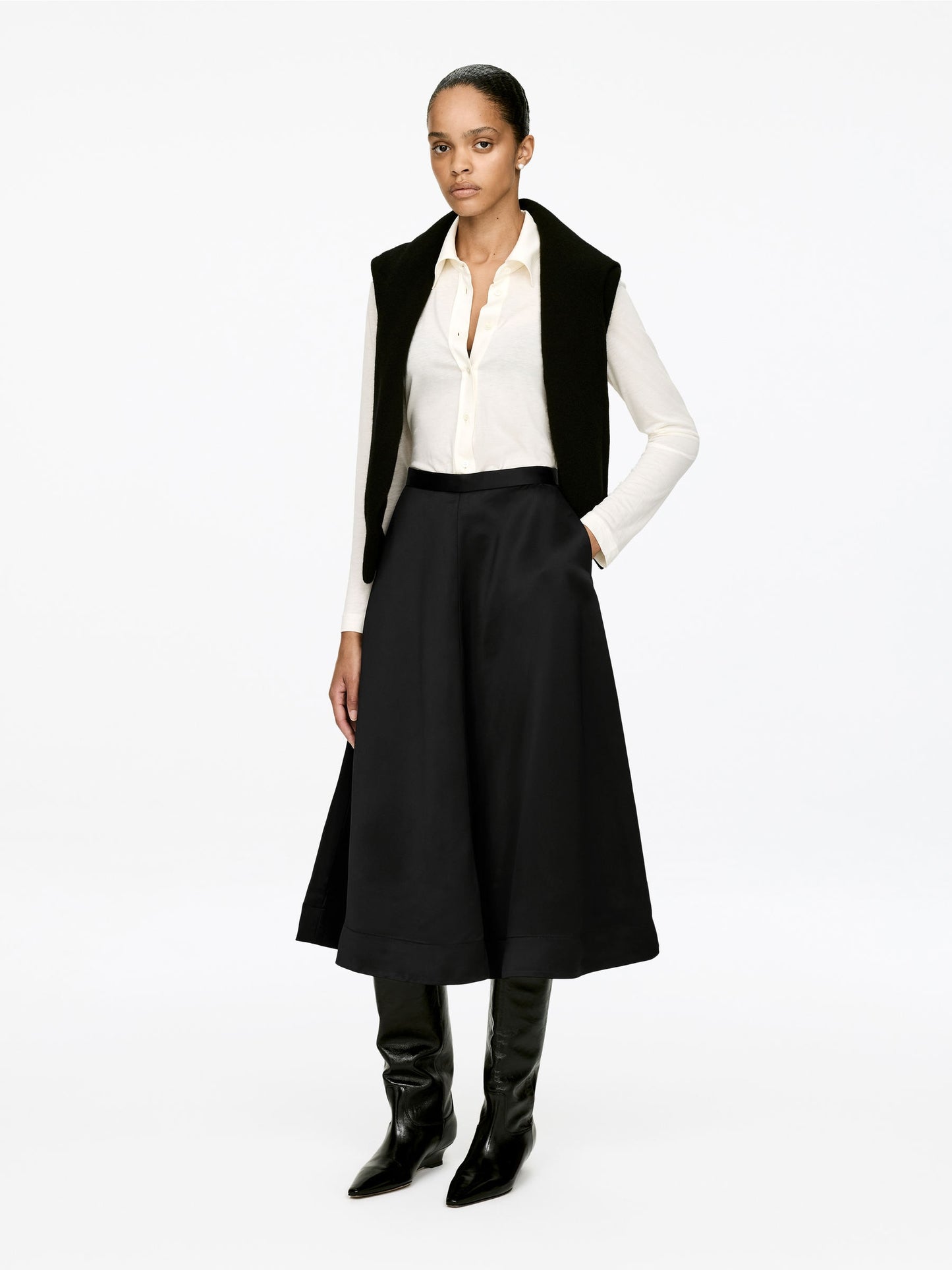 Circle-Cut Satin Skirt