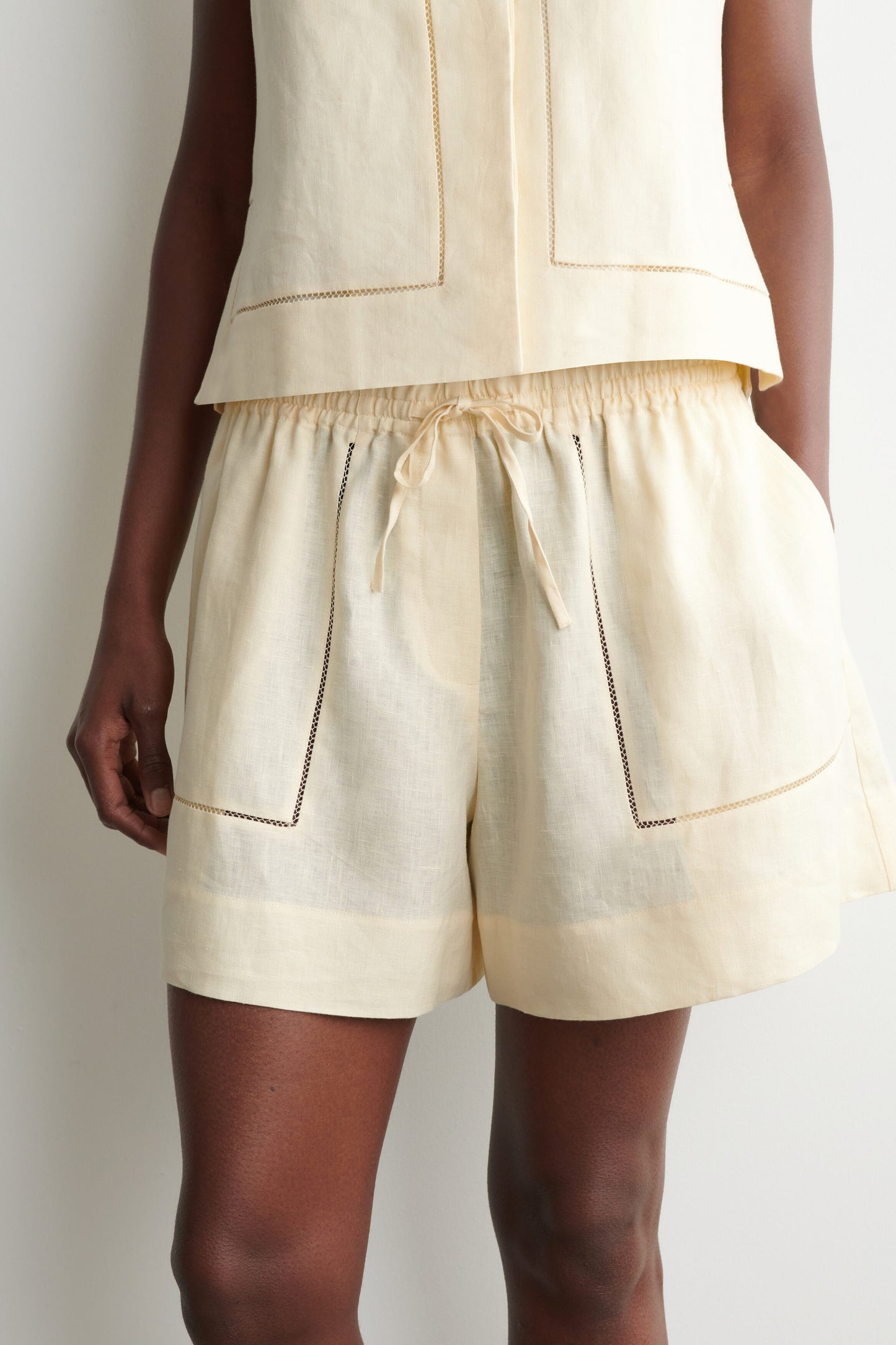 Embroidered-Detail Linen Shorts