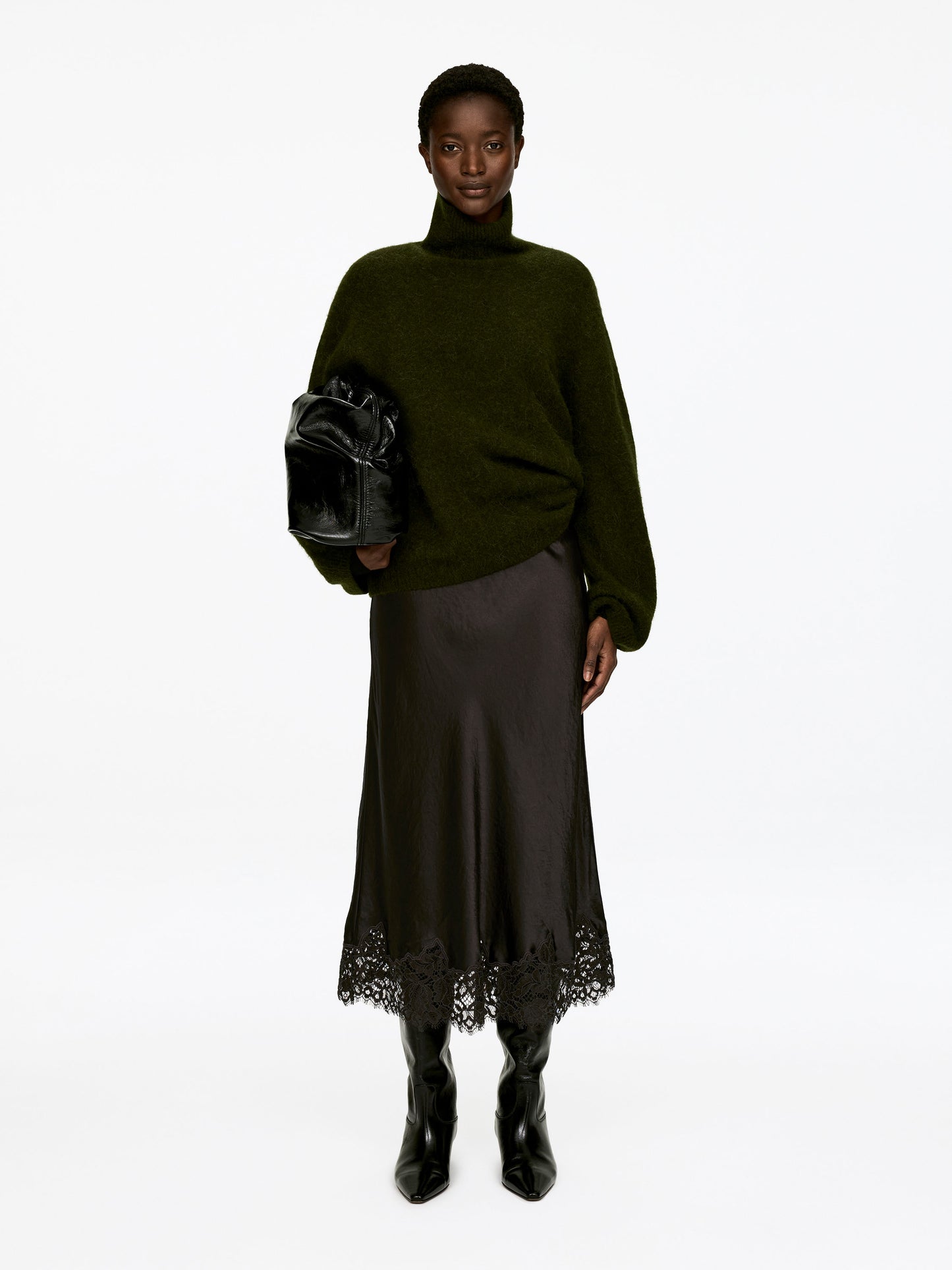 Lace-Detail Satin Skirt