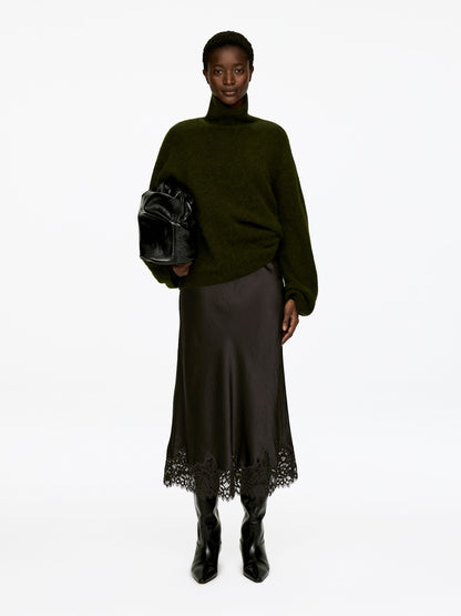 Lace-Detail Satin Skirt