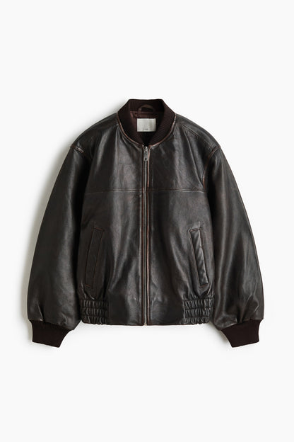 Leather bomber jacket