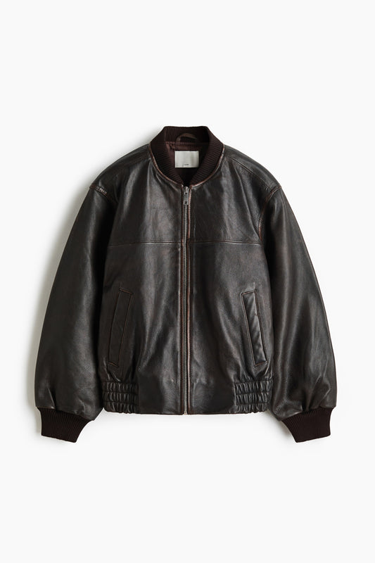 Leather bomber jacket