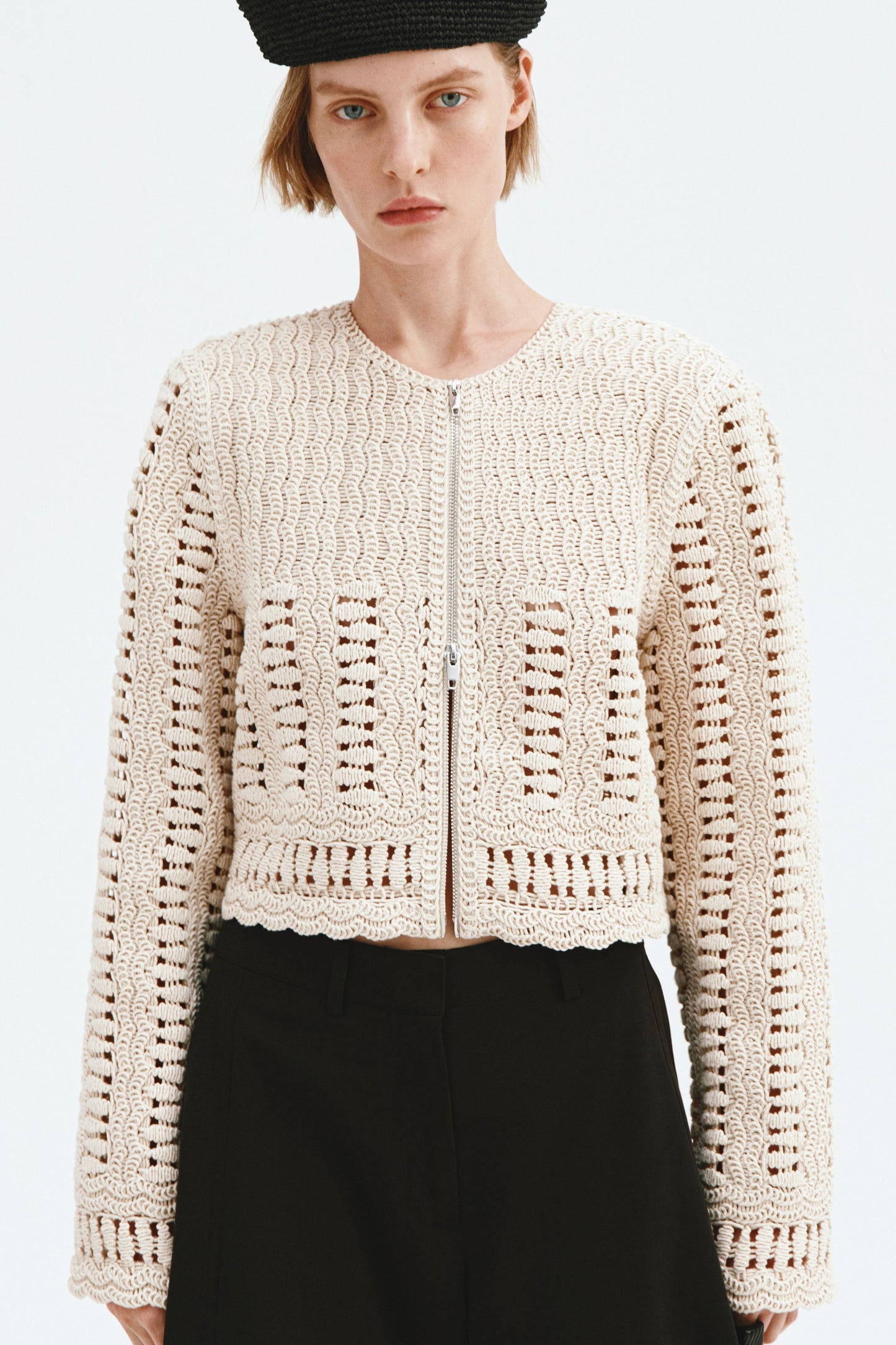 Crochet-look cotton jacket