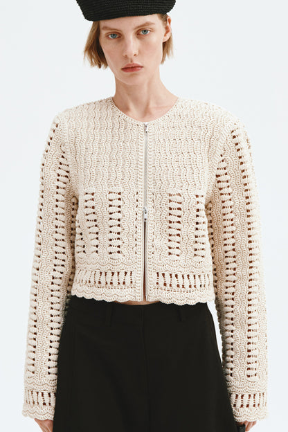 Crochet-look cotton jacket