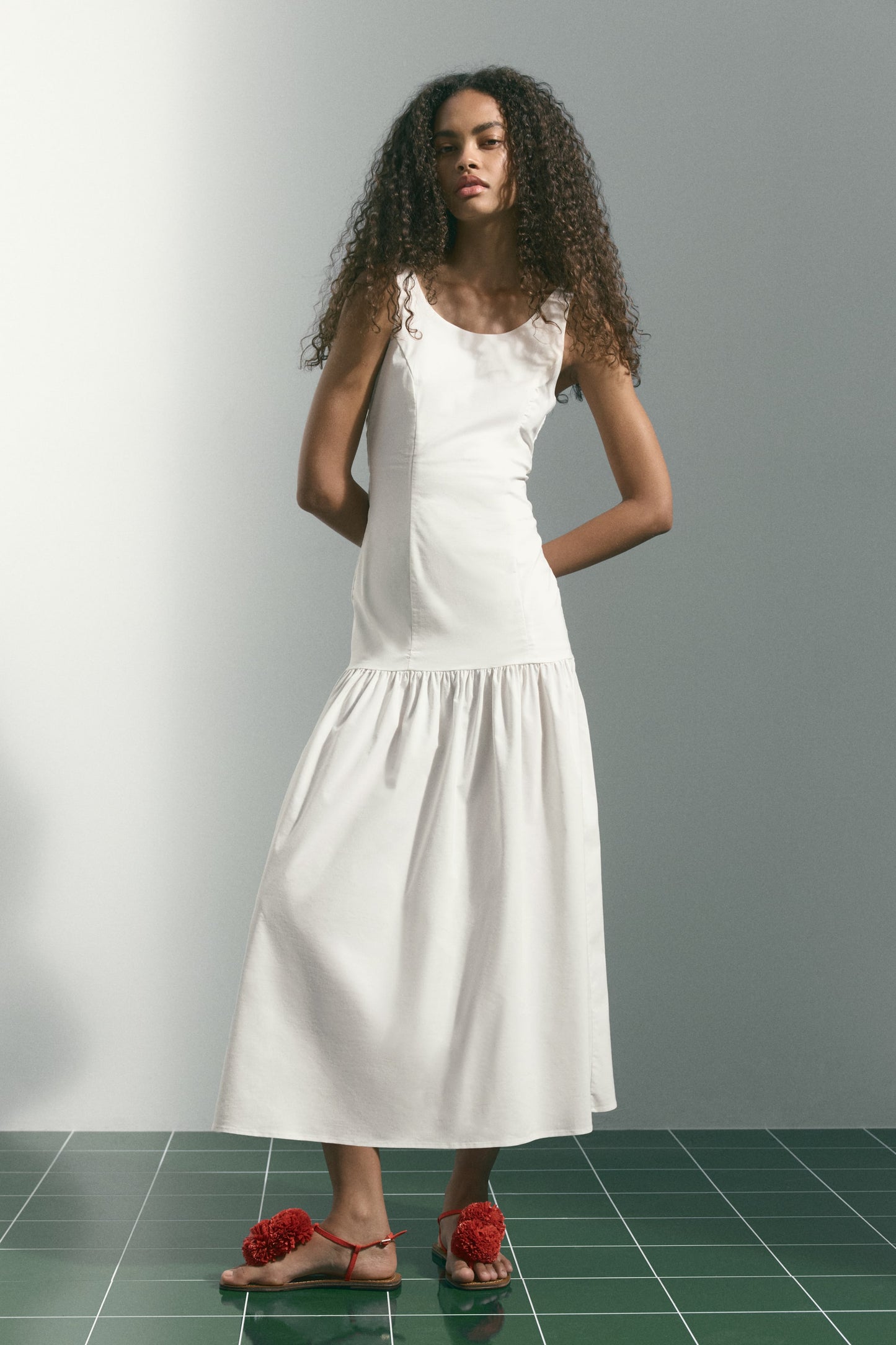 Flared-skirt low-back dress