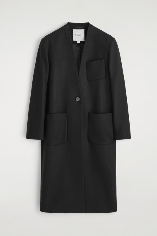 Collarless Wool-Cashmere Coat