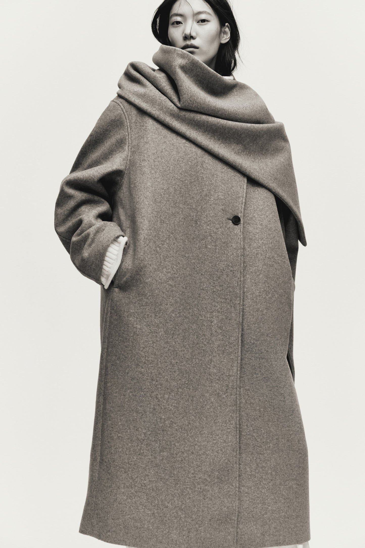 Scarf-detail coat