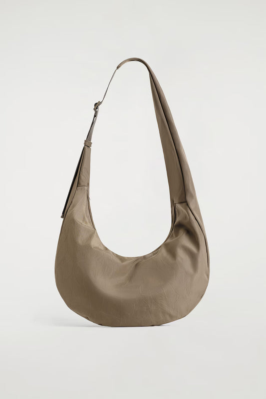 Curved Crossbody  Crinkled-Shell Bag