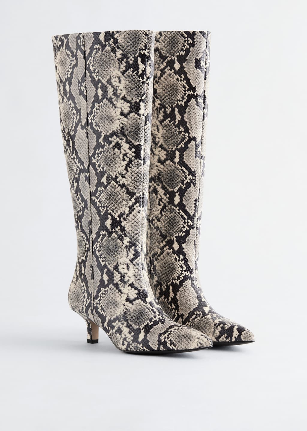 Kitten Heel Leather Knee Boots