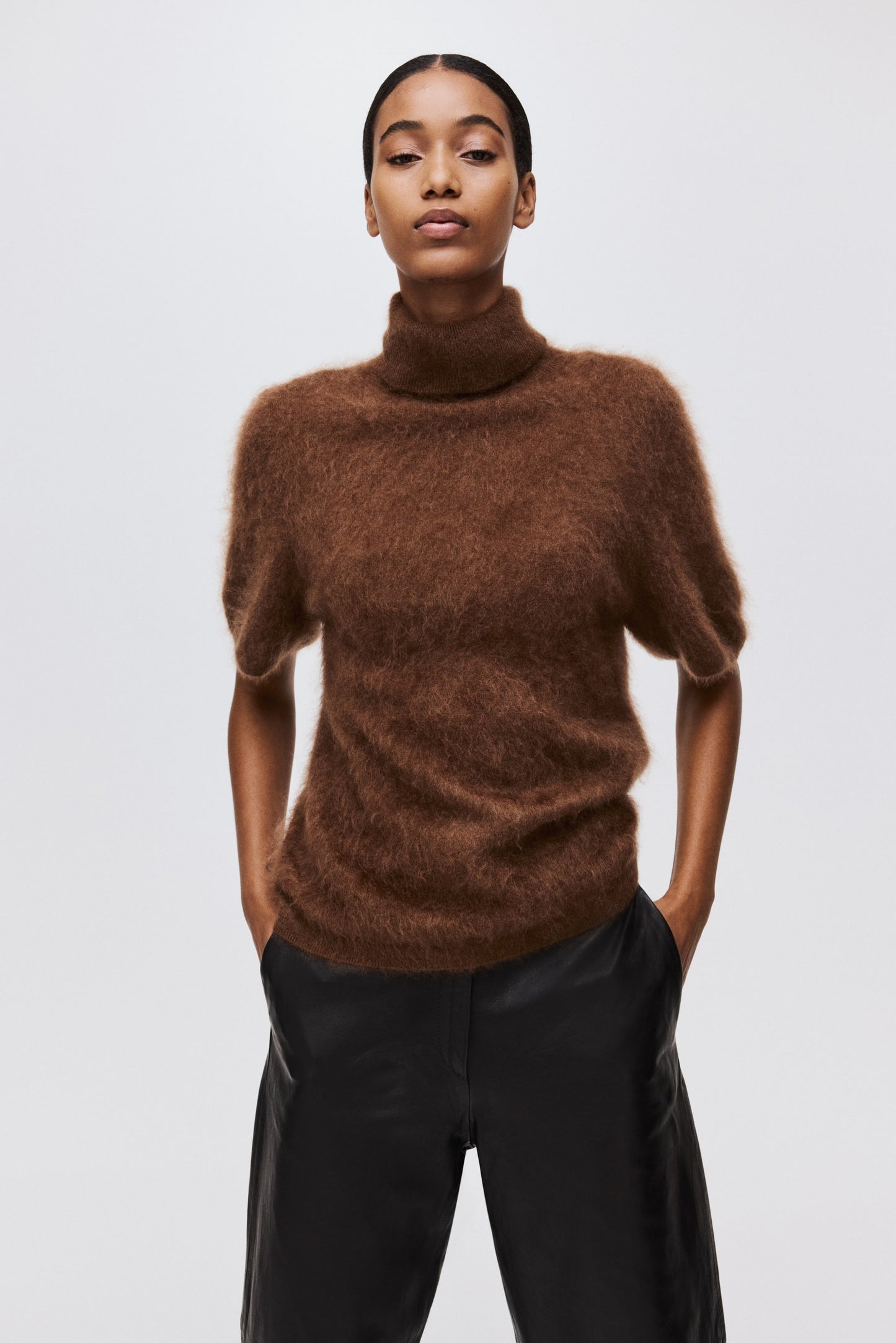 Brushed cashmere polo-neck top