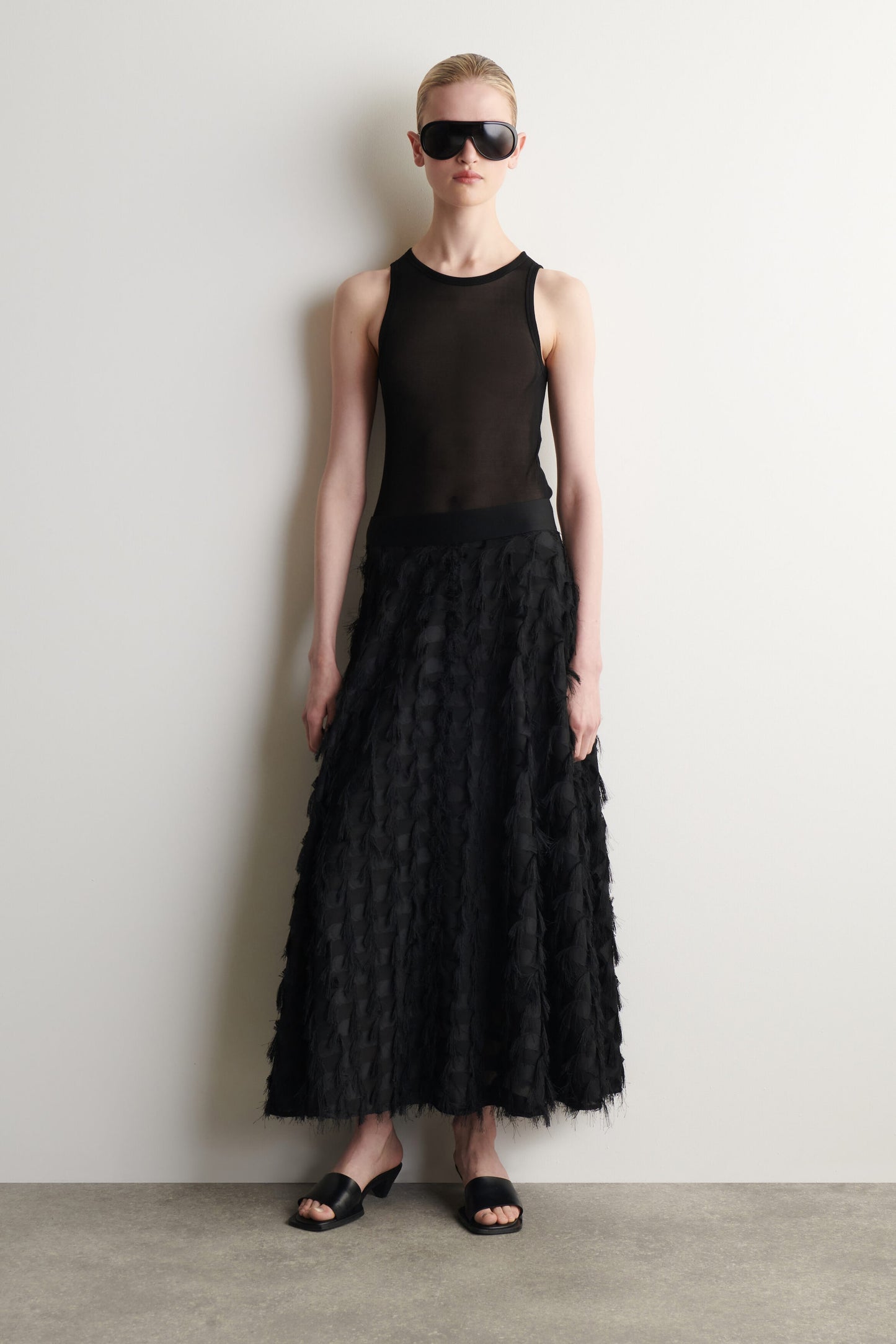 Jacquard-fringed midi skirt