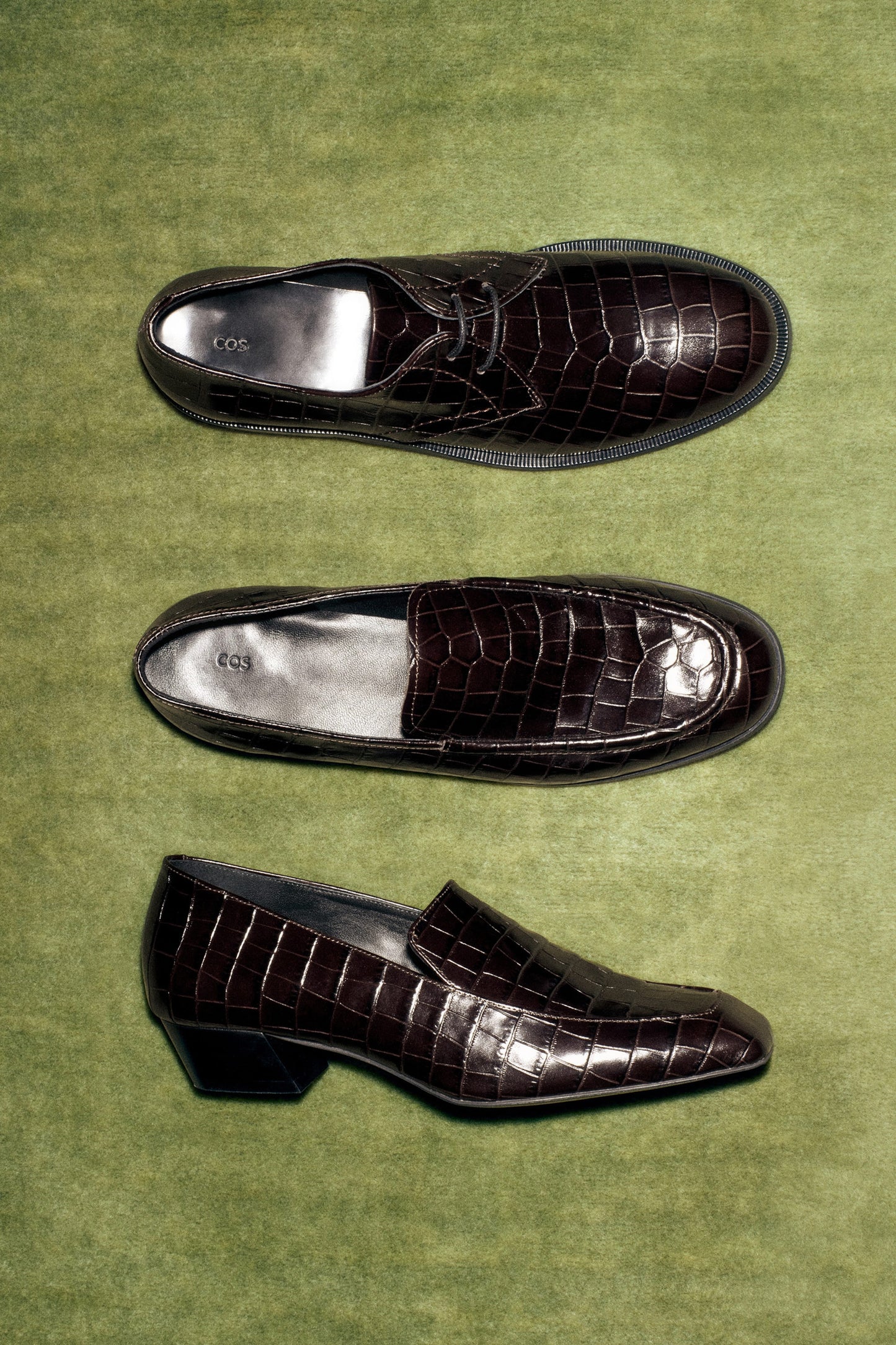 Croc-Effect Leather Heeled Loafers